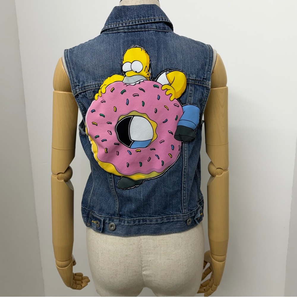Homer Simpson Upcycled Levis Denim Jean Vest Womans Size M